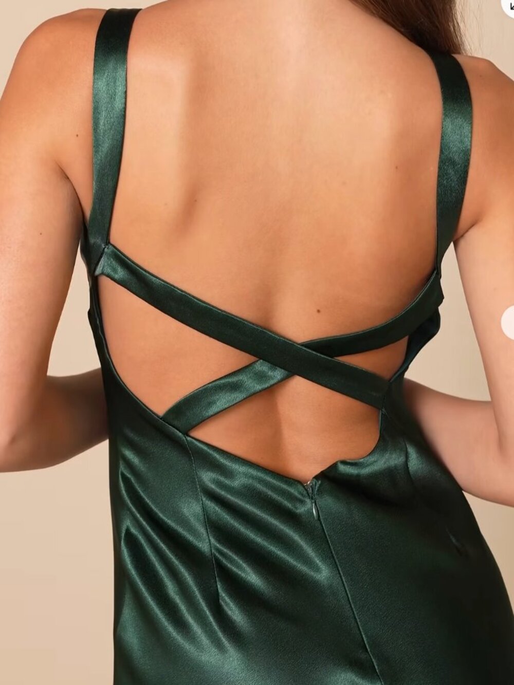 Lulus Emerald Green Satin Maxi - S - Picture 2 of 2